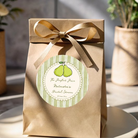 Perfect pair sage green pear bridal shower favor ラウンドシール