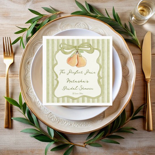 Perfect pair sage green stripe pear bridal shower スタンダードカクテルナプキン