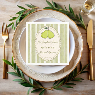 Perfect pair sage green stripe pear bridal shower スタンダードカクテルナプキン