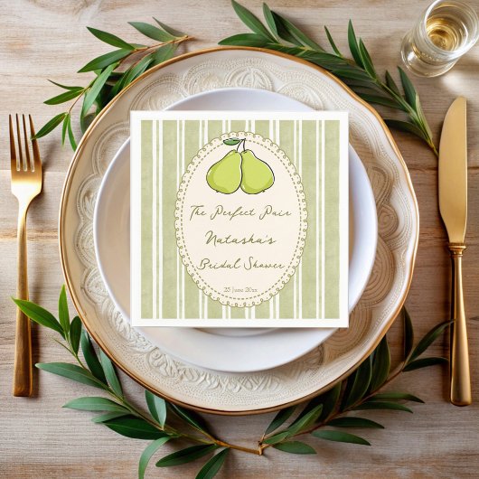 Perfect pair sage green stripe pear bridal shower スタンダードカクテルナプキン