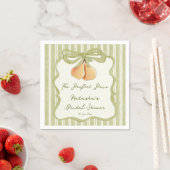 Perfect pair sage green stripe pear bridal shower スタンダードカクテルナプキン (インサイチュ)