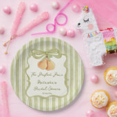 Perfect pair sage green stripe pear bridal shower ペーパープレート (パーティー)