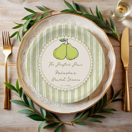 Perfect pair sage green stripe pear bridal shower ペーパープレート