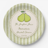 Perfect pair sage green stripe pear bridal shower ペーパープレート (正面)