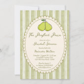 Perfect pair sage green stripe pear bridal shower 招待状 (正面)