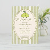 Perfect pair sage green stripe pear bridal shower 招待状 (スタンド正面)