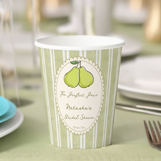 Perfect pair sage green stripe pear bridal shower 紙コップ