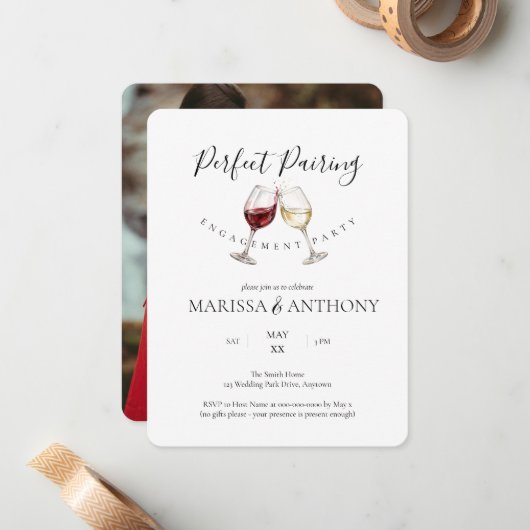 Perfect Pairing Wine Glass Theme Engagement Party ノートカード (正面/裏面インサイチュ)