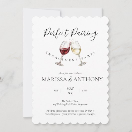 Perfect Pairing Wine Glass Theme Engagement Party 招待状 (正面)