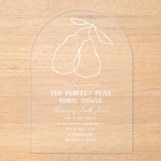 Perfect Pear Modern Bridal Shower アクリル招待状 (正面)