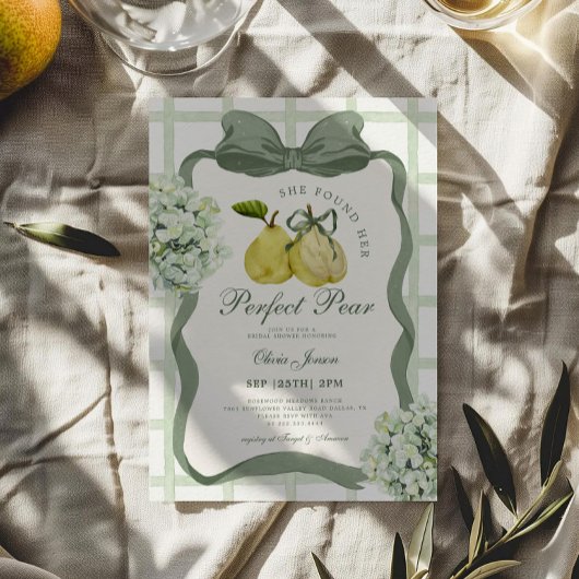 Perfect Pear Pair Sage Green Bridal Shower 招待状