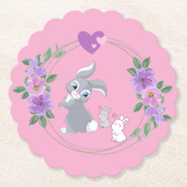 Perfect Pink Easter Bunny with Babies ペーパーコースター