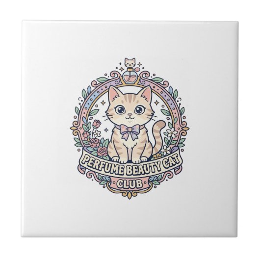 Perfume Beauty Cat かわいい猫Tシャツデザイン - Perfu タイル (正面)