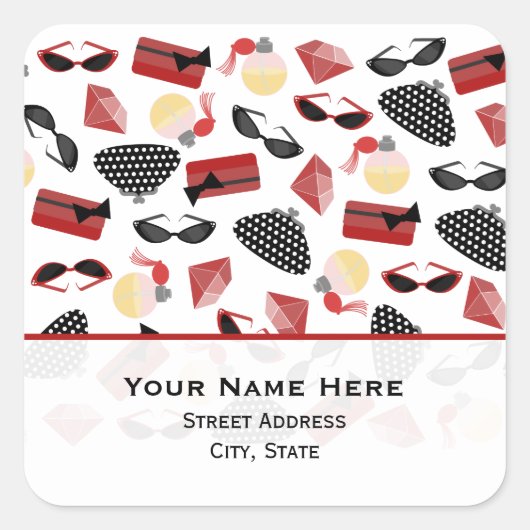 Perfume Purses Rubies & Sunglasses Addressステッカー スクエアシール (正面)