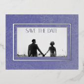 Peri Marbleモダンフォトウェディング日付を保存 箔シーズンポストカード (正面)