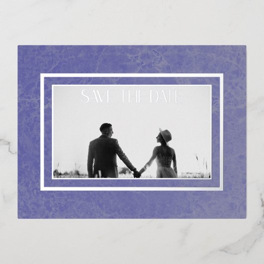 Peri Marbleモダンフォトウェディング日付を保存 箔シーズンポストカード (正面)