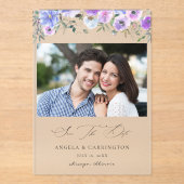 Peri & Purpleフローラ日付写真の保存 アクリル招待状 (正面)