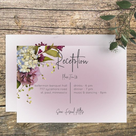 Peri White Mauve Floral Modern Reception Card エンクロージャーカード