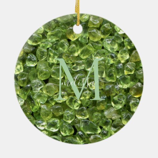 Peridot Birthstone Monogram Personalized Name セラミックオーナメント (裏面)