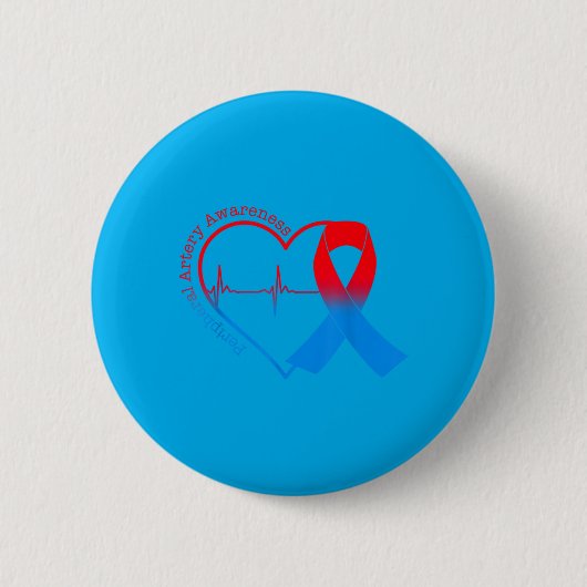 Peripheral Artery Disease Heart Red Blue Ribbon 缶バッジ (正面)