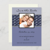 Periwinkleアイボリーペイズリー写真の日付を保存 案内ポストカード (正面/裏面)