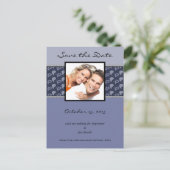 Periwinkleアイボリーペイズリー写真の日付を保存 案内ポストカード (スタンド正面)