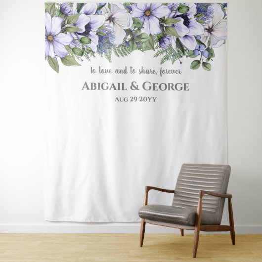 Periwinkleエレガントフローラフォトバック結婚ズ タペストリー (インサイチュ)