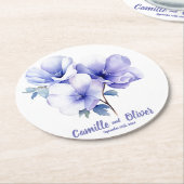 Periwinkleエレガント:パーソナライズされたの結婚コースター ラウンドペーパーコースター (アングル)