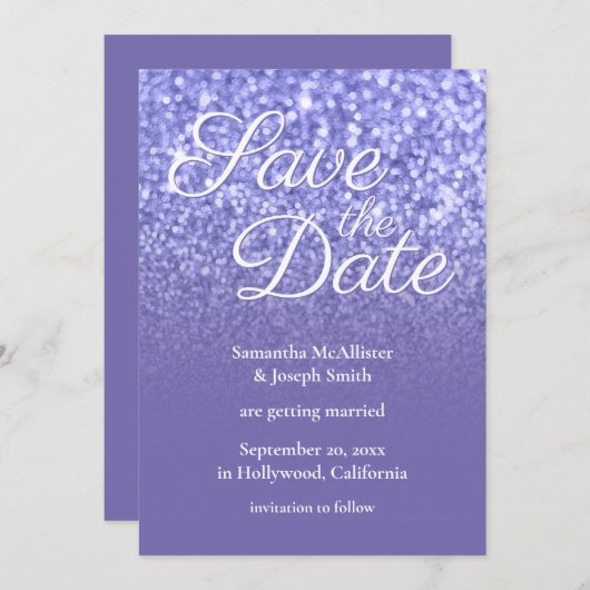 Periwinkleグラデーショングリッター日付の保存 招待状 (正面/裏面)