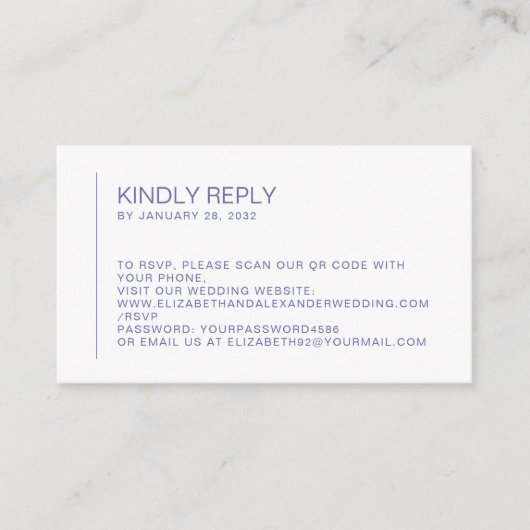 periwinkleミニマルのQRコー結婚ドオンラインRSVP エンクロージャーカード (正面)