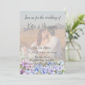 Periwinkle エレガント Clematis写真QRコード結婚s 招待状 (スタンド正面)