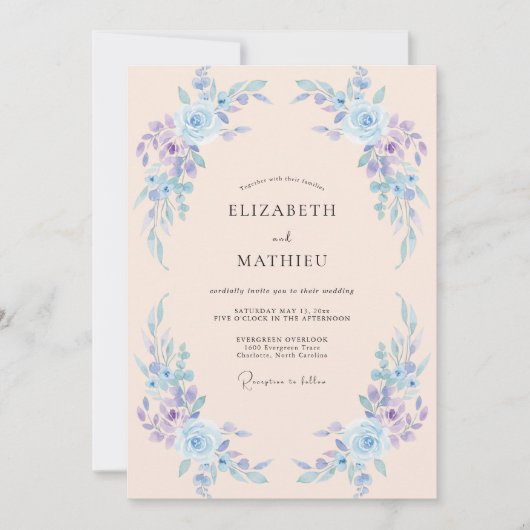 Periwinkle Airy Blossom Wedding 招待状 (正面)