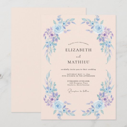 Periwinkle Airy Blossom Wedding 招待状 (正面/裏面)