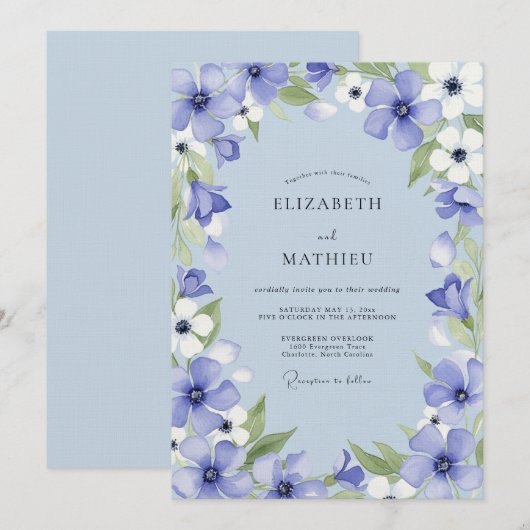 Periwinkle Bloom Whimsy Wedding 招待状 (正面/裏面)