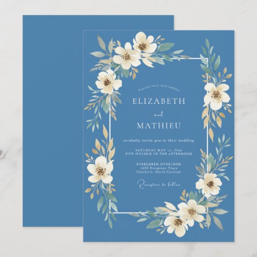 Periwinkle Blossom Romantic Wedding 招待状 (正面/裏面)