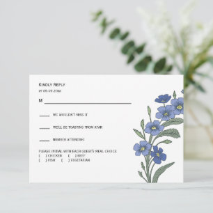 Periwinkle Blueモダンフローラ結婚の反応 出欠カード