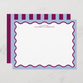 Periwinkle Blue & Berry Plum Wavy Note Card 招待状