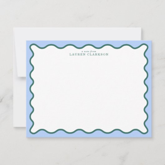 Periwinkle Blue & Deep Teal Wavy Note Card 招待状 (正面)