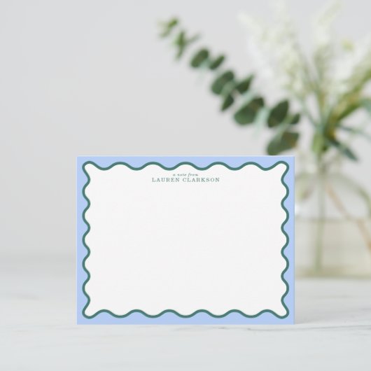 Periwinkle Blue & Deep Teal Wavy Note Card 招待状 (スタンド正面)