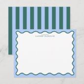 Periwinkle Blue & Deep Teal Wavy Note Card 招待状 (正面/裏面)