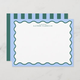 Periwinkle Blue & Deep Teal Wavy Note Card 招待状