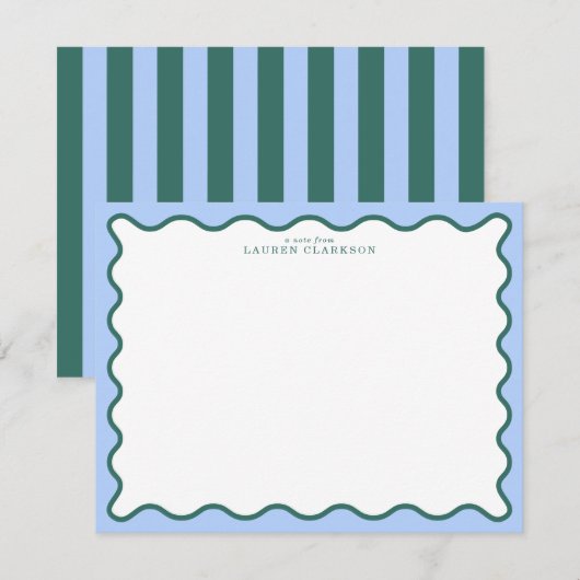 Periwinkle Blue & Deep Teal Wavy Note Card 招待状 (正面/裏面)