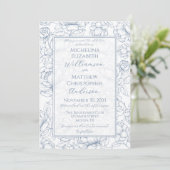 Periwinkle Blue Elegant Hand-Drawn Floral Wedding 招待状 (スタンド正面)