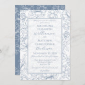 Periwinkle Blue Elegant Hand-Drawn Floral Wedding  招待状 (正面/裏面)