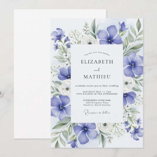 Periwinkle Blue Ethereal Spring Wedding 招待状 (正面/裏面)