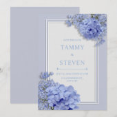 Periwinkle Blue Hydrangea Botanical Frame Wedding 招待状 (正面/裏面)