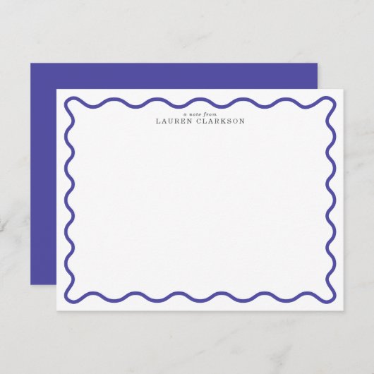 Periwinkle Blue Modern Wavy Border Note card 招待状 (正面/裏面)