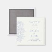 Periwinkle Blue Peony Line Art Wedding Save Date マグネット (正面/裏面)