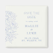 Periwinkle Blue Peony Line Art Wedding Save Date マグネット (正面)