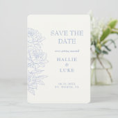 Periwinkle Blue Peony Line Art Wedding Save Date 招待状 (スタンド正面)
